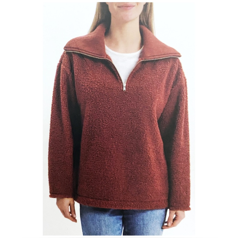 NWT Berkeley Jensen size M : oversized sherpa teddy fleece pullover quarter-zip